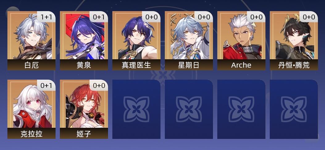 12黄 9角色黄 3光锥黄 8五星角色 3五星光锥 10级 男主