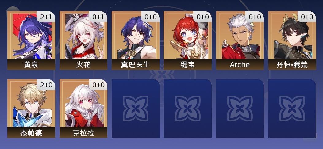 14黄 12角色黄 2光锥黄 8五星角色 2五星光锥 10级 女主