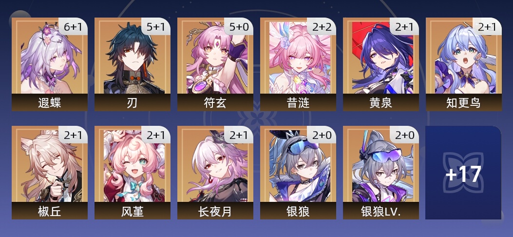 115黄 79角色黄 36光锥黄 28五星角色 23五星光锥 70级 女主
