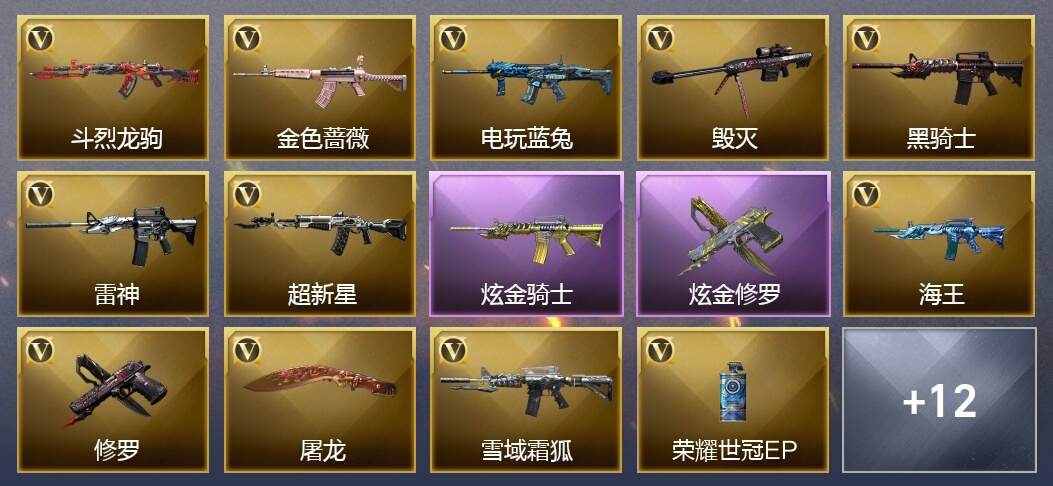 2炫金武器 25V武器 24V角色 10皮肤 可排位